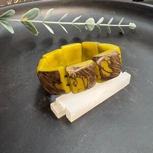 Tagua Nut Bracelet |‎ Green Chunky Statement | Organic Boho | Earthy Stretch